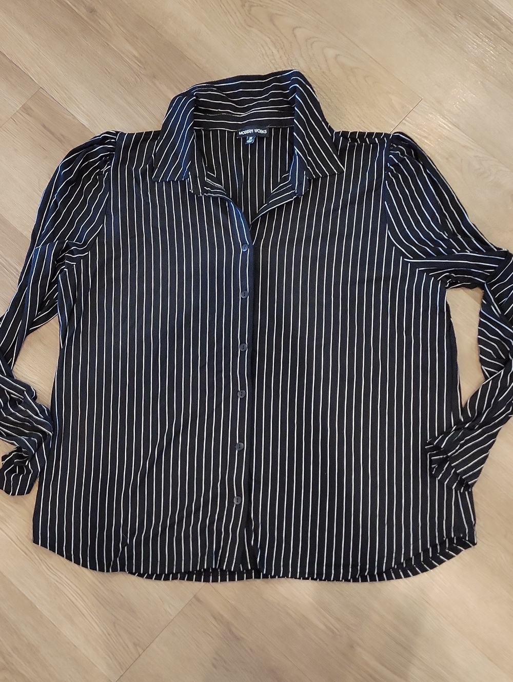 Modern Work-to-Weekend Black Striped Button-Down Blouse